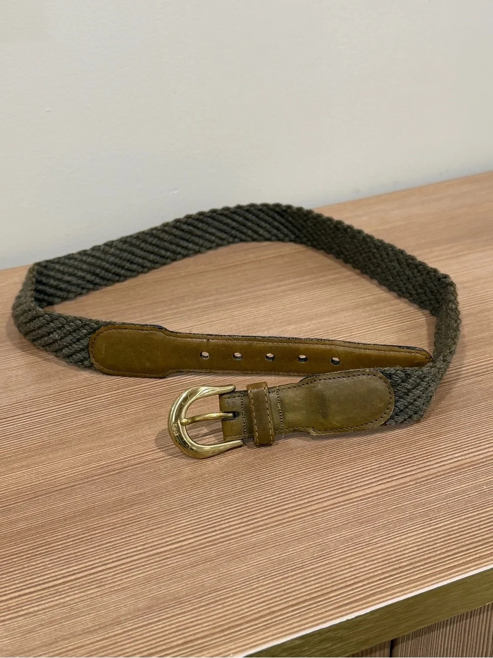 Vintage YSL Yves Saint Laurent Braided Belt Olive Green Gold Buckle 34 85 Woven